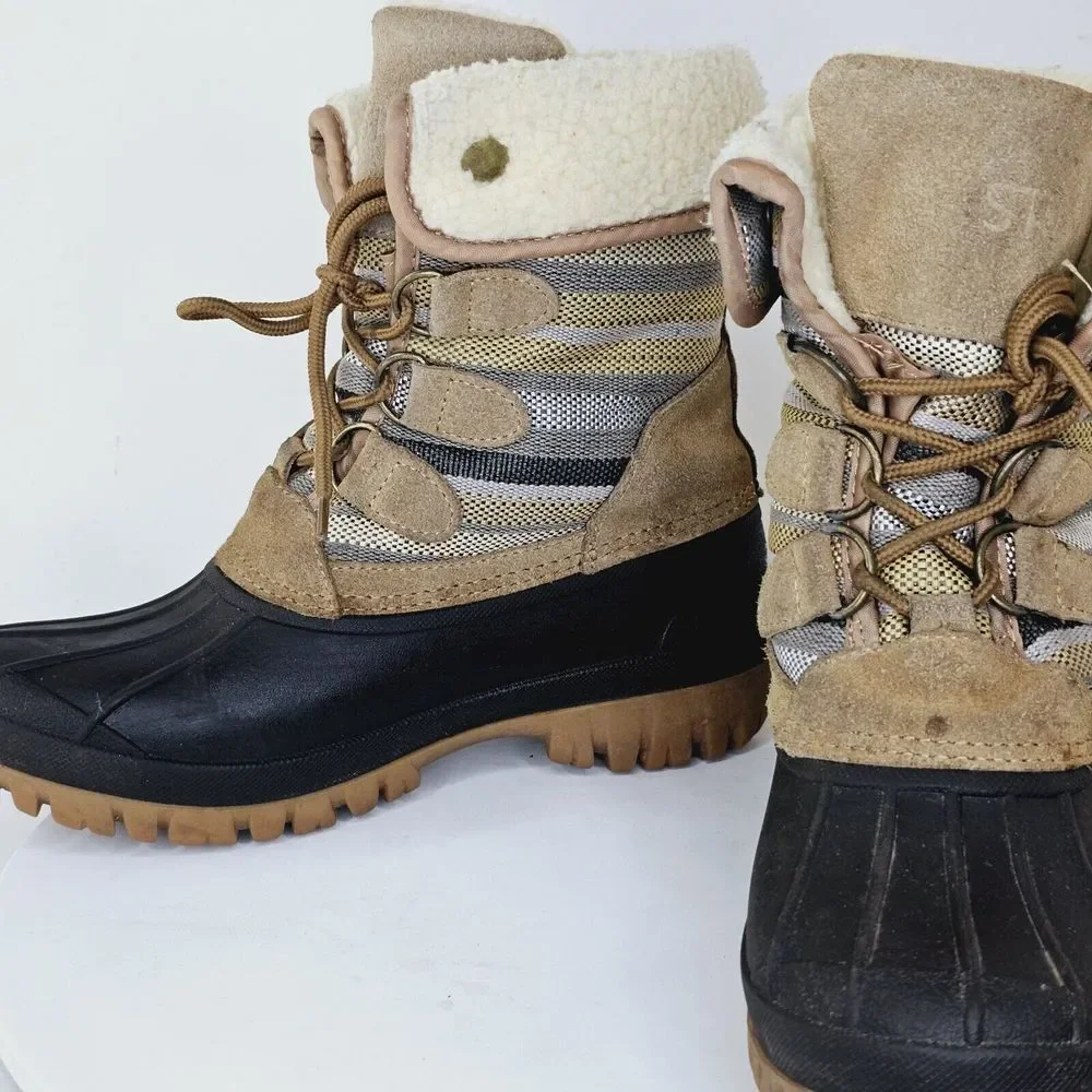 STQ Winter Duck Boots Women's 8 Black‎ Brown Waterproof Lace Up ST20017W Casual